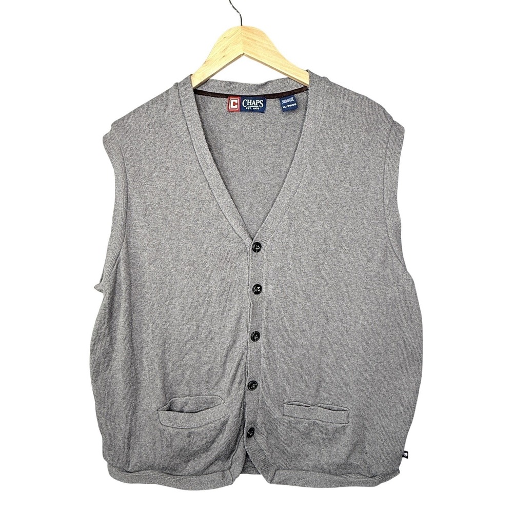 Chaps Grey Button Up Sweater Vest Mens XL Grandpacore Dad Comfortable Layer‎